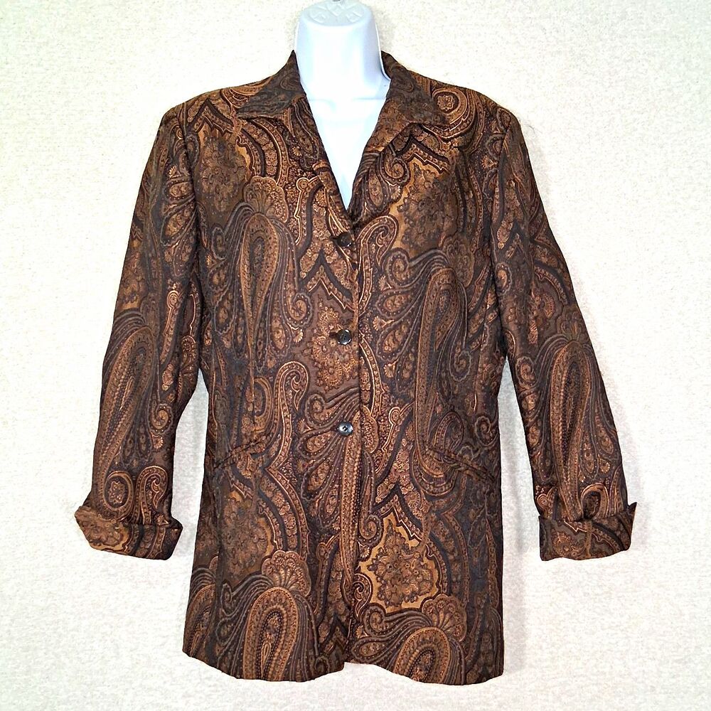 Jones New York Women's Metallic Paisley Jacket Sz 14 Autumn Retro 80s Whimsigoth